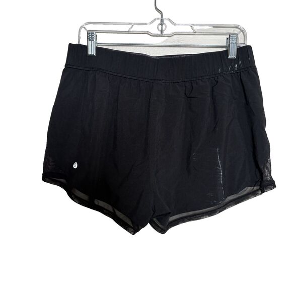 Lululemon Two With One Reversible Shorts Women's 10 Black Mesh Printed Athletic - Picture 1 of 12